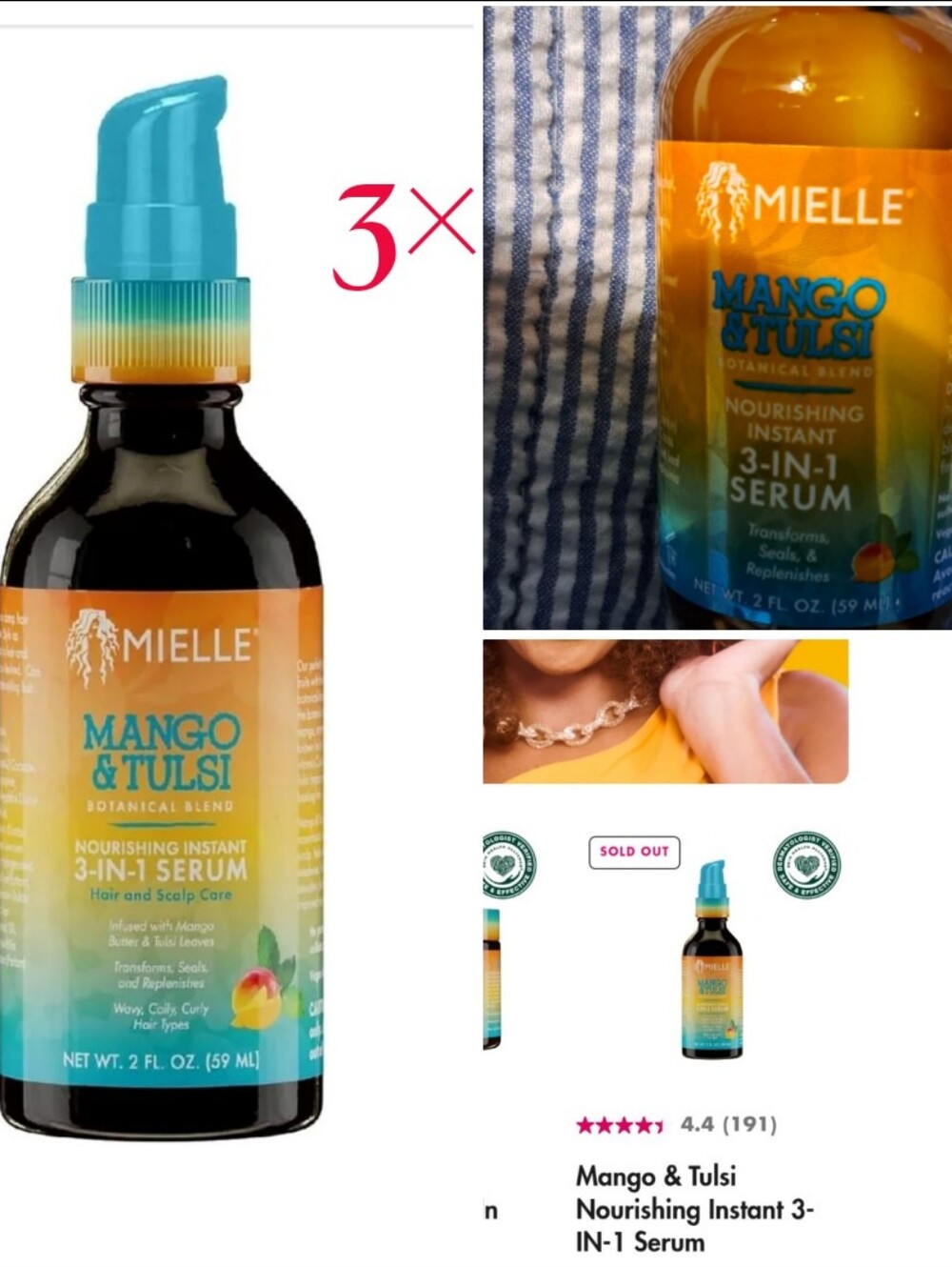 Mielle Organics Mango & Tulsi Nourishing 3-in-1 Hair Serum - Hair & Scalp (3 Pk)